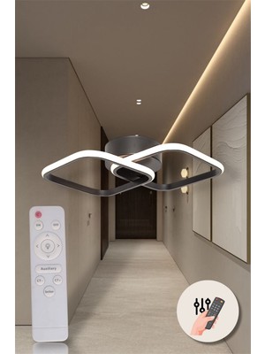 UltraMint Modern Siyah Ikili Kare LED Avize, Kumandalı ve Dimmerli, Koridor Için