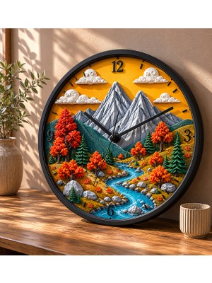 Defka Kabartma Desenli 3D Görünümlü 2d Soyut Desenli Duvar Saati