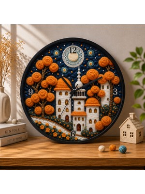 Defka Kabartma Desenli 3D Görünümlü 2d Soyut Desenli Duvar Saati
