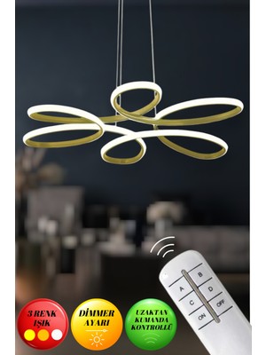 UltraMint Modern Ultra Süper Işık Ledli Avize, 3 Renk Kumandalı, Eskitme Kasa