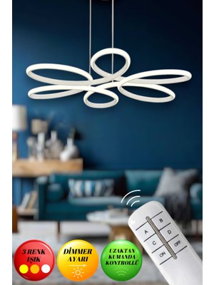 UltraMint Modern Ultra Süper Işık LED Avize, 3 Renk Kumandalı, Beyaz Kasa