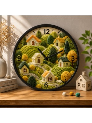 Defka Kabartma Desenli 3D Görünümlü 2d Soyut Desenli Duvar Saati