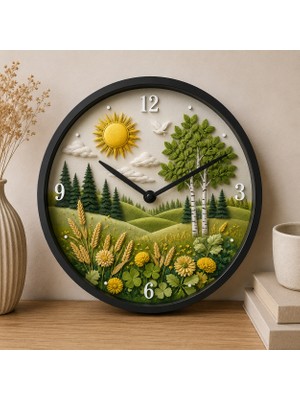 Defka Kabartma Desenli 3D Görünümlü 2d Soyut Desenli Duvar Saati
