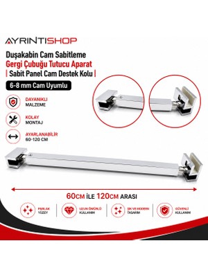 AYRINTISHOP Ayrıntıshop Duşakabin Cam Kabin Teleskopik Cam Gergi Çubuğu Sabit Panel Cam Destek Kolu 60-120 cm