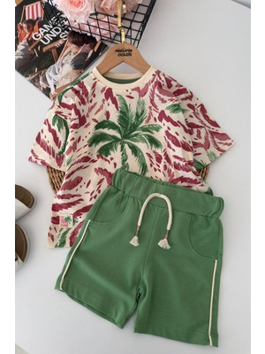 Miniğimin Cicileri Hawai Desenli Unisex Çocuk Pamuklu Takım - Yeşil