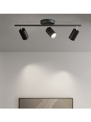 UltraMint Siyah Üçlü LED Spot Avize, Hareketli Başlık, Gün Işığı Ampullü