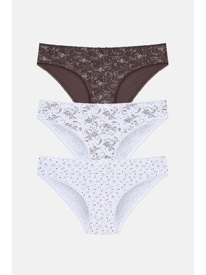 Suwen 3'lü Pamuklu Desenli Normal Bel Slip Külot