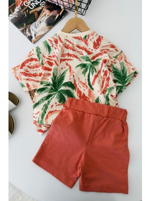 Miniğimin Cicileri Hawai Desenli Unisex Çocuk Pamuklu Takım - Turuncu