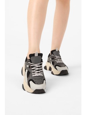 Tonny Black Kadın Füme Gri Rahat Kalıp Poli Taban Bağcıklı Sneaker
