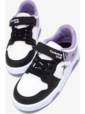Tonny Black Çocuk Unisex Siyah Lila Rahat Kalıp Ortopedik Cırtlı Sneaker
