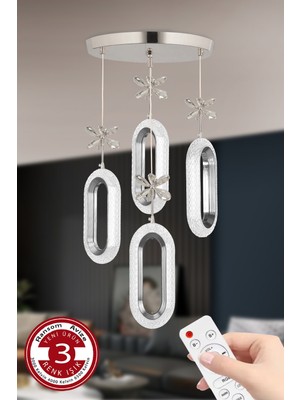 UltraMint Elips Tasarımlı 4'lü Modern LED Avize, Renkli Kumandalı, Krom Kasa