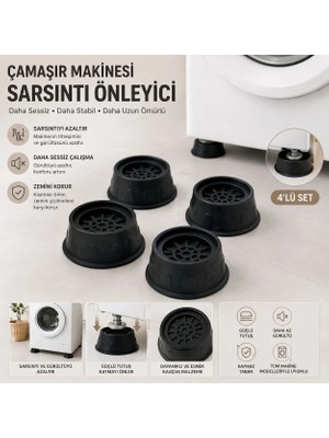 Titreşim Önleyici Çamaşır Makinesi Ayak Pedi - 4 Lü Set (Kaymaz - Sessiz - Zemin Koruyucu)