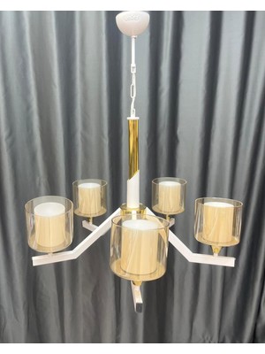 UltraMint Şık 5 Kollu Çift Camlı Modern Avize, Oturma Odası ve Salon Için