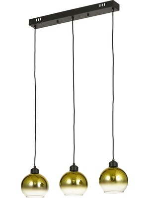 UltraMint Modern Siyah Kasa ile Şık 3'lü Yemek Masası Üstü Gold Camlı Avize