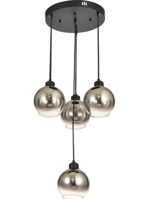 UltraMint Modern 4'lü Krom Camlı Sarkıt Avize, Siyah Kasa, Salon ve Oturma Odası Için