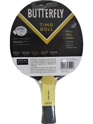 Butterfly 85022S Boll Smart Grip SG55 ITTF Onaylı Masa Tenisi Raketi
