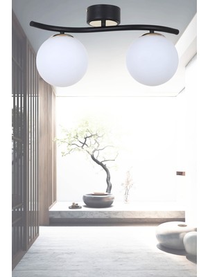 UltraMint Şık Siyah ve Beyaz Camlı Modern Plafonyer Avize, Elegant Iç Tasarım Aksesuarı