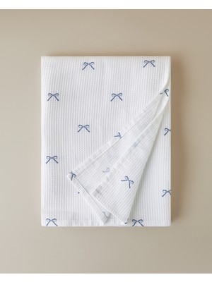English Home Tek Kişilik Pike 150X220 cm Pamuk Kumaş Açık Mavi Romance Ribbon Desenli 1 Parça