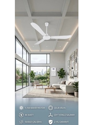 TMT 2 Yıl Orjinal Tavan Tmt Orjinalvantialtör Pervane 140cm 85w  Mavi 130-140 Cm Düğmeli 3 Alüminyum