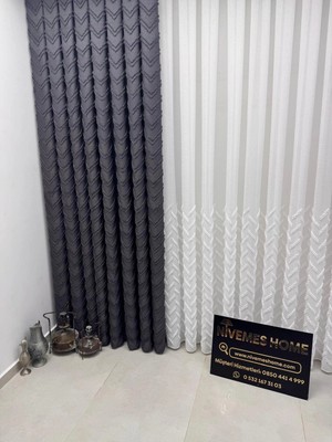 Nivemes Home Nivemeshome Mayıs 1-027P Yarı Desen  Ekru   1/3 Pileli Tül Perde