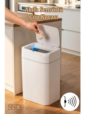 Porsima ME03 Hareket Sensörlü Sessiz Kapatma Çöp Kutusu Banyo Mutfak Çöp Kovası Kapaklı Banyo Çöp Kovası 22LT