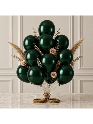 BeySüS Koyu Yeşil Renk Lateks Metalik Balon (30 Cm) - 12 Adet