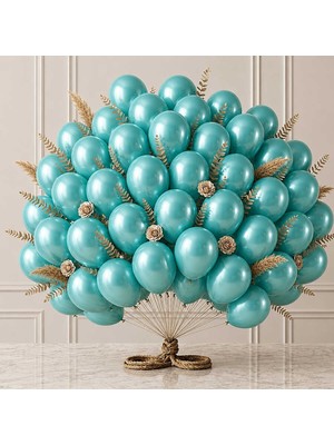 BeySüS Turkuaz Renk Lateks Metalik Balon (30 cm) - 50 Adet