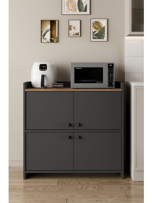 Aeka AE-3060 Forum Antrasit/çam 4 Kapaklı, 4 Raflı, Çok Amaçlı Dolap,ayakkabılık, Kahve Köşesi,