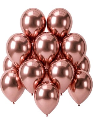 BeySüS Rose Gold Renk Lateks krom Balon (30 cm) - 12 Adet