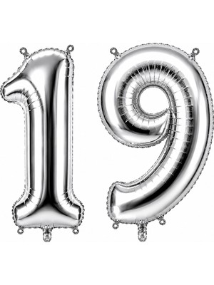 BeySüS 19 Rakam Folyo Balon Gümüş Rengi (100 Cm)