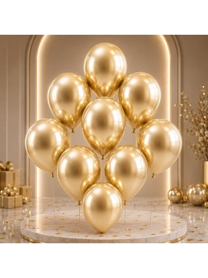 BeySüS Beyaz Altın Renk Lateks Krom Balon (30 Cm) - 50 Adet