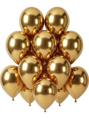 BeySüS Altın Renk Lateks Krom Balon (30 Cm) - 12 Adet