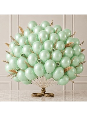 BeySüS Açık Yeşil Renk Lateks Metalik Balon (30 Cm) - 50 Adet