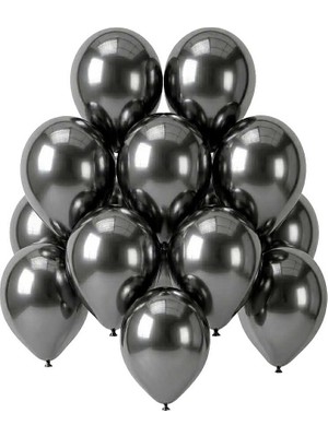 BeySüS Koyu Gümüş Renk Lateks Krom Balon (30 Cm) - 12 Adet
