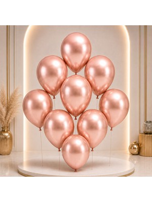 BeySüS Rose Gold Renk Lateks Krom Balon (30 Cm) - 50 Adet
