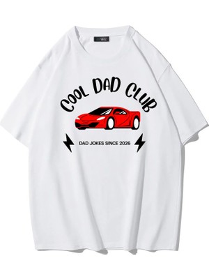Brz Collection Unisex Oversize Cool Dad Club T-Shirt (Beyaz)