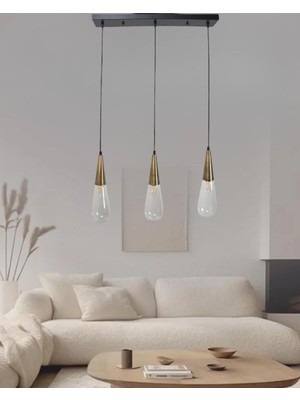UltraMint Şeffaf Cam 3'lü Sıralı Modern Dekoratif Metal Gövde Salon Yemek Masası