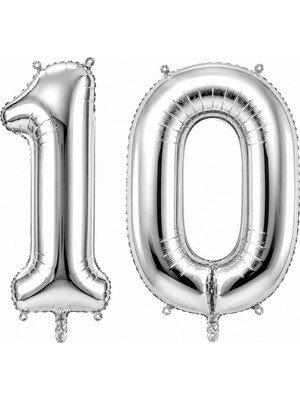 BeySüS 10 Rakam Folyo Balon Gümüş Rengi (76 Cm)
