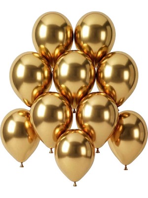 BeySüS Altın Renk Lateks krom Balon (15 cm) - 10 Adet