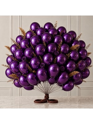 BeySüS Mor Renk Lateks Metalik Balon (30 Cm) - 50 Adet