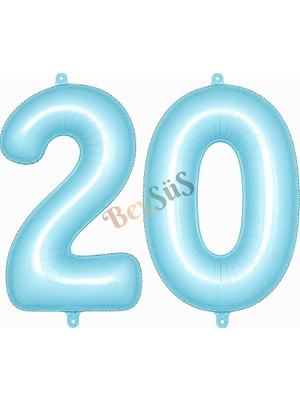 BeySüS 20 Rakam Folyo Balon Mavi Rengi (76 Cm)