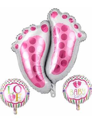 BeySüS Baby Ayak Izi Pembe Folyo Balon Set