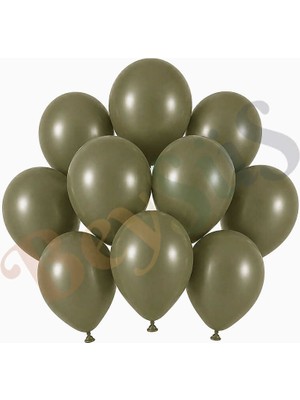 BeySüS Zeytin Renk Lateks Retro Balon (13 Cm) - 10 Adet