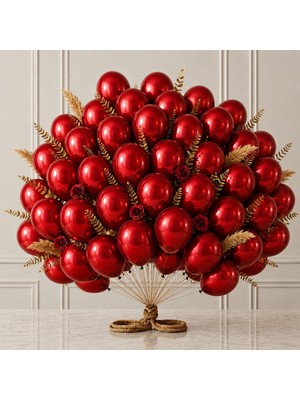 BeySüS Kırmızı Renk Lateks Metalik Balon (30 cm) - 50 Adet