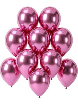 BeySüS Pembe Renk Lateks krom Balon (15 cm) - 10 Adet