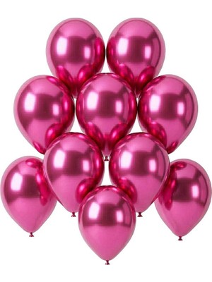 BeySüS Fuşya Renk Lateks krom Balon (15 cm) - 10 Adet