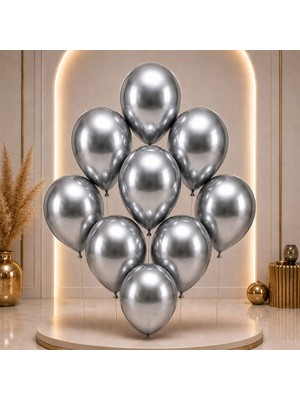 BeySüS Koyu Gümüş Renk Lateks Krom Balon (45 Cm) - 2 Adet