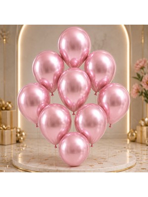 BeySüS Açık Pembe Renk Lateks Krom Balon (45 Cm) - 2 Adet