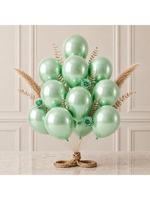 BeySüS Açık Yeşil Renk Lateks Metalik Balon (30 cm) - 12 Adet