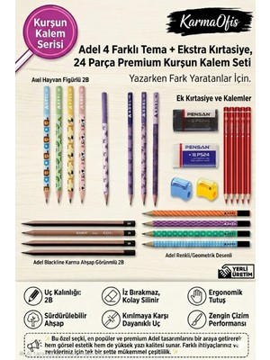 Adel 24 Parça Premium Kurşun Kalem Seti + Silgi + Kalemtıraş – 2b Çizim ve Yazı Kalemi Seti